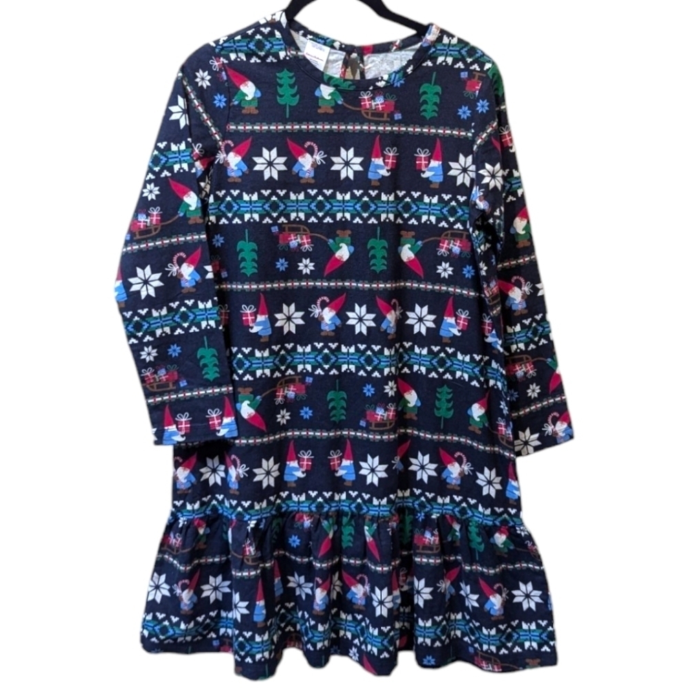 Hanna Andersson Christmas Print Longsleeve Ruffle Skirt Dress (150/12) - Picture 1 of 4